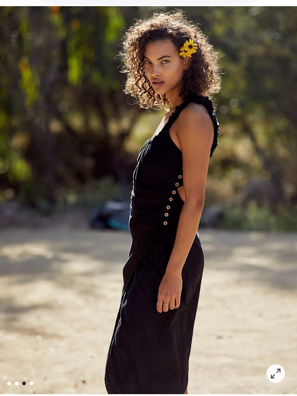 Free People Black Sleeveless Midi Dress with Side Button Detail